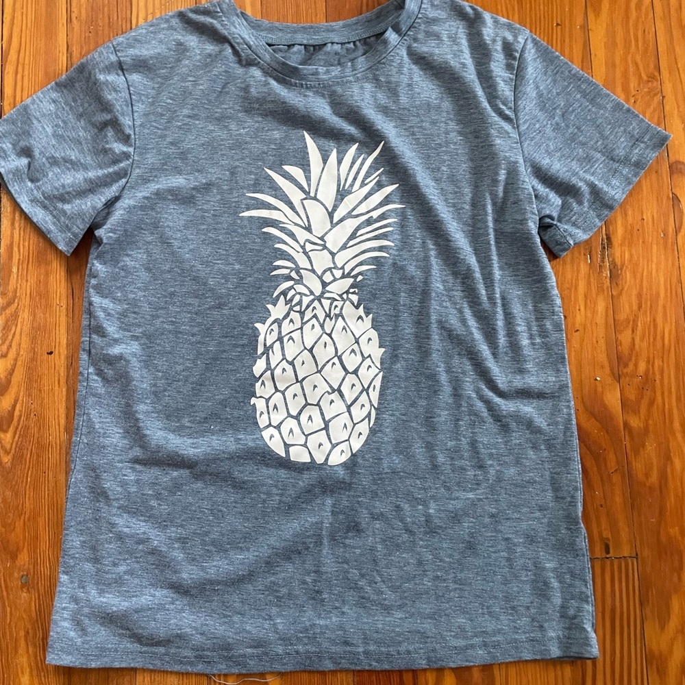 Amazon Blue and White Short Sleeve Tee with Pineapple Graphic
